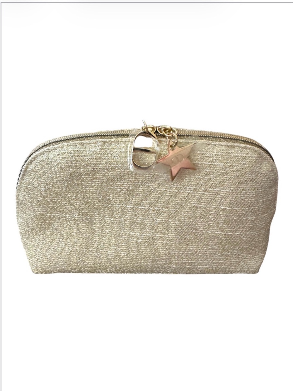 DIOR Gold Metallic Luxury Cosmetic Bag & Travel Pouch With Star & Logo Charm - Picture 3 of 16